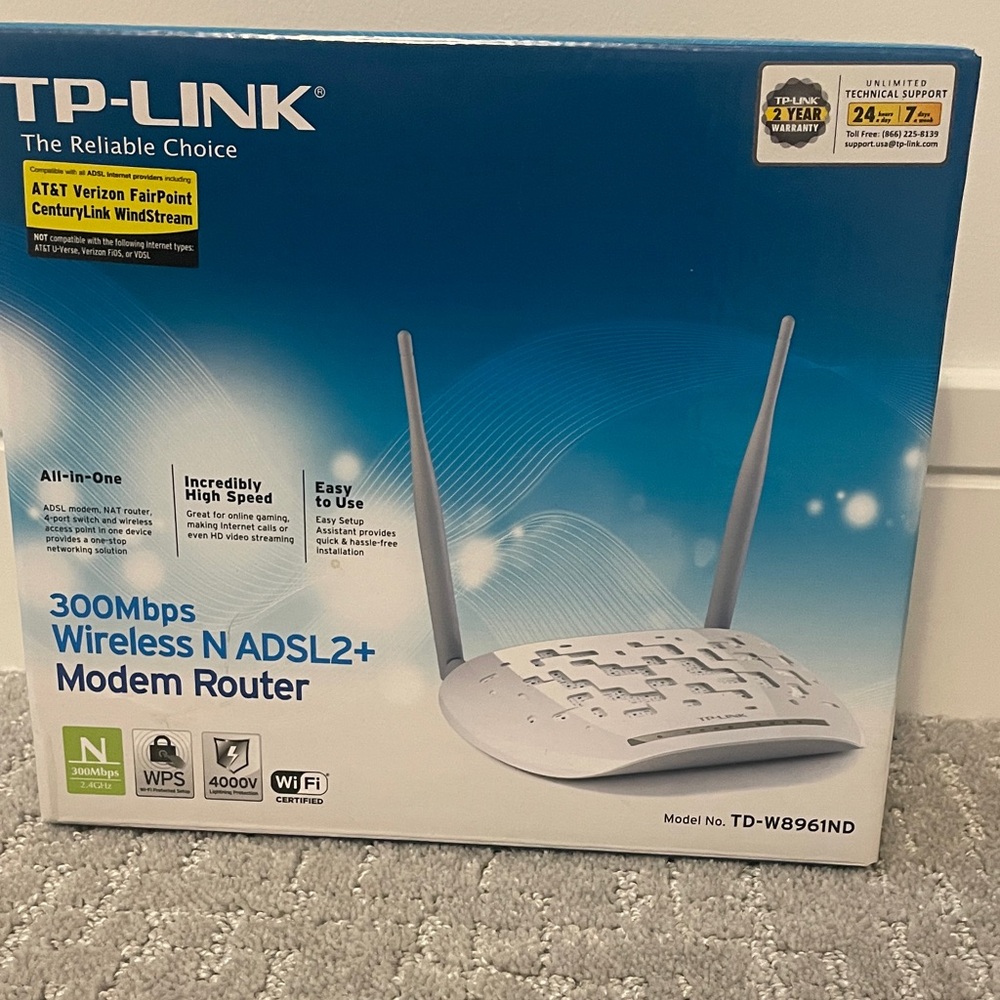 TP-Link Blue and White Wireless N Modem Router